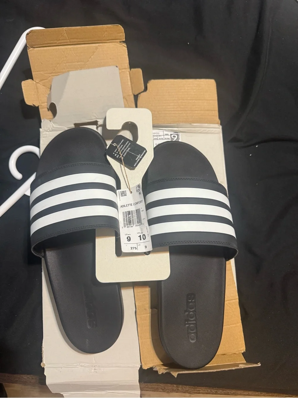 adidas Black Slide Sandals with White Stripes